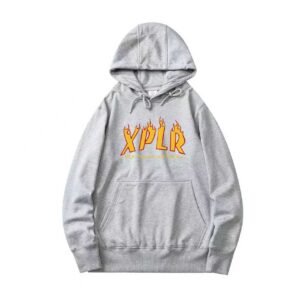 Flames Grey Hoodie Front