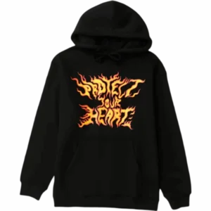 Protect Your Heart Flames Hoodie – Black Front